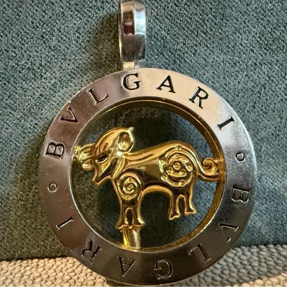 GOLDEN BULL ZODIAC PENDANT – MONOGRAM STYLE SILVER & GOLD TONE ✨